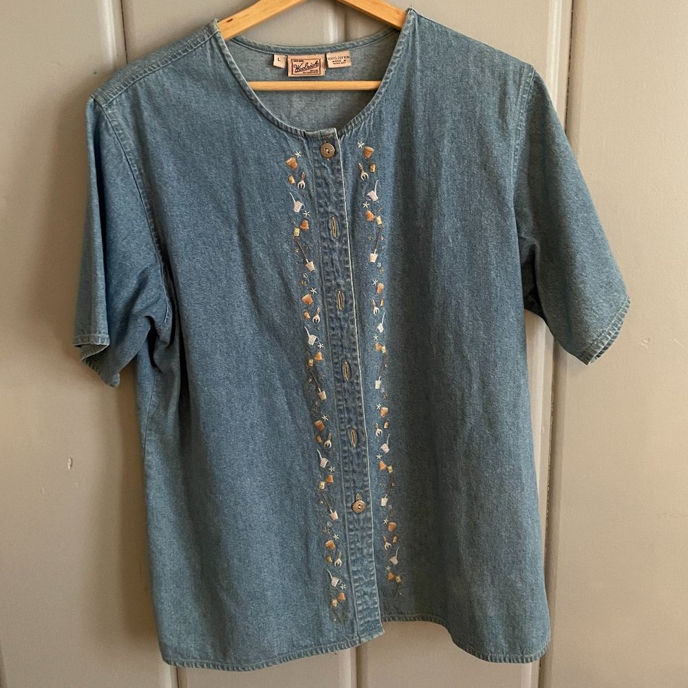 Vintage Denim Embroidered Button-Down